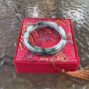 Green and White Jadeite jade burmese Bangle Bracelet - type a certificate 55.6